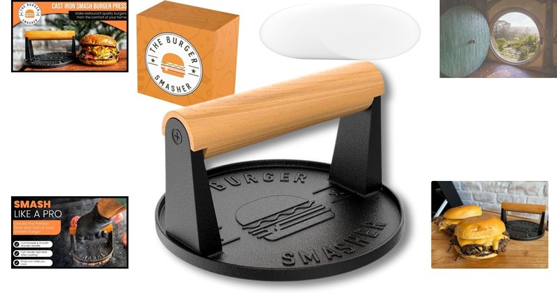 Professional Heat Resistant Cast Iron Burger Press & Patty Paper Kit - 5.5 Inch gallery