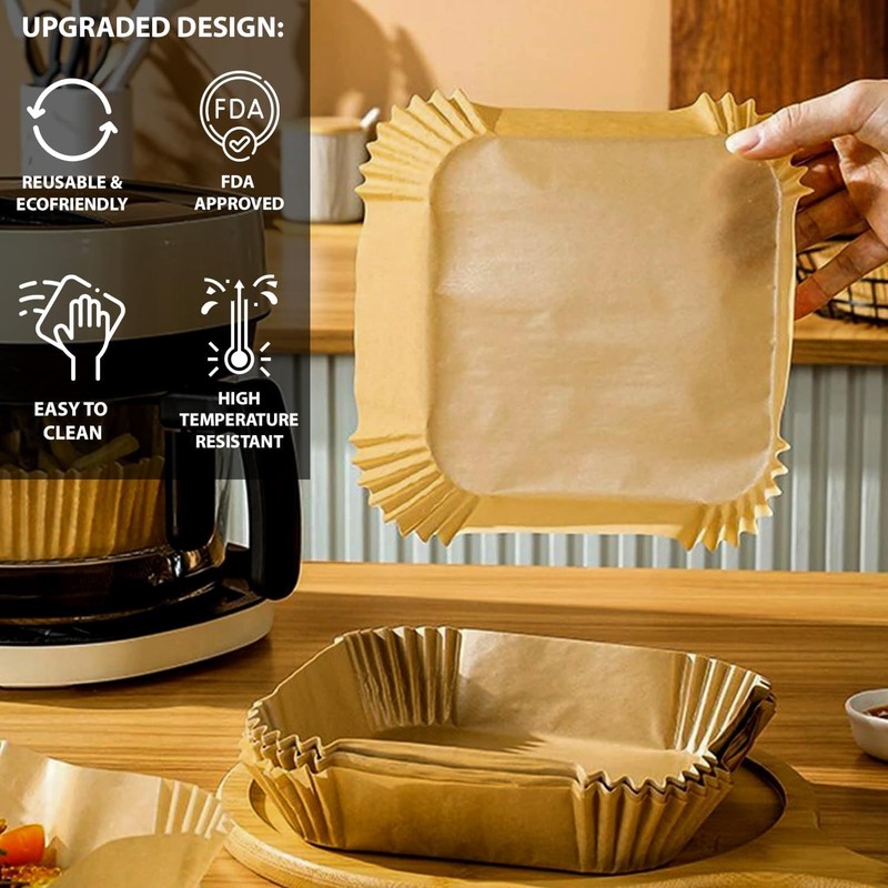 Air Fryer Paper Liners Disposable | 10 Inch 125PCS Large, Wood Color gallery