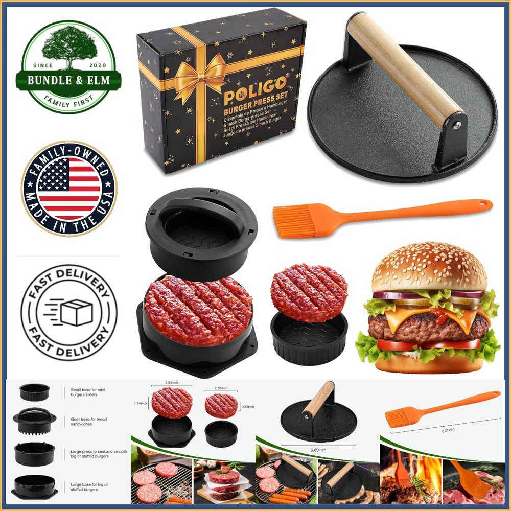 Heavy Duty Burger Press with 4-in-1 Functionality for Perfectly Shaped Patties