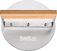 Bodkar Stainless Steel 6″ Round Burger Smasher Grill Press with Wood Handle