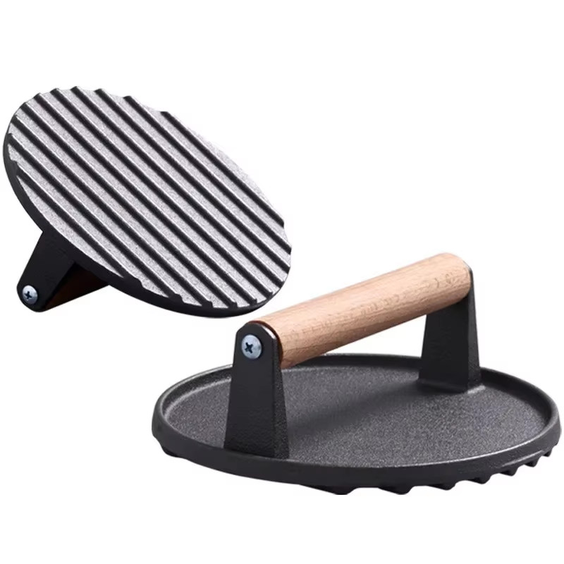 Cast Iron Steak Burger Press round Rectangular Uncoated Heavy-Duty Meat Press wi gallery