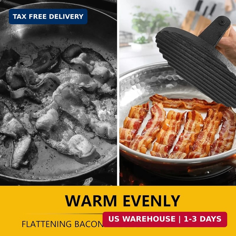 Leonyo 2Pcs Heavy Duty Smash Burger Press, Round Cast Iron Grill Bacon Press for gallery