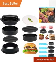 Versatile 3-in-1 Hamburger Press with 100 Wax Papers for Perfect Patty Sizes