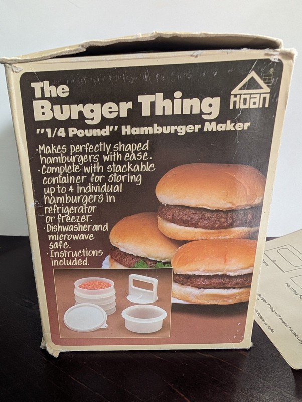 VINTAGE The Burger Thing by Hoan - 1/4 Pound Burger Press COMPLETE w/ Box 1985 gallery