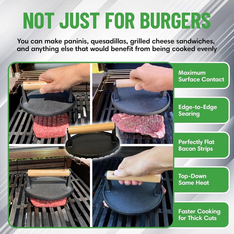 7 Inch Griddle Press Cast Iron Round Smash Grill Press Burger Smasher Bacon Meat gallery