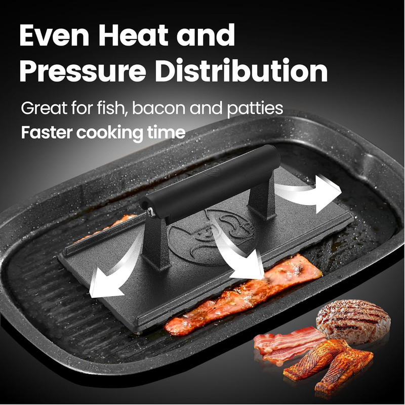 3Lb Cast Iron Grill Press, Heavy Duty Smash Burger Press for Griddle Heat Resist gallery