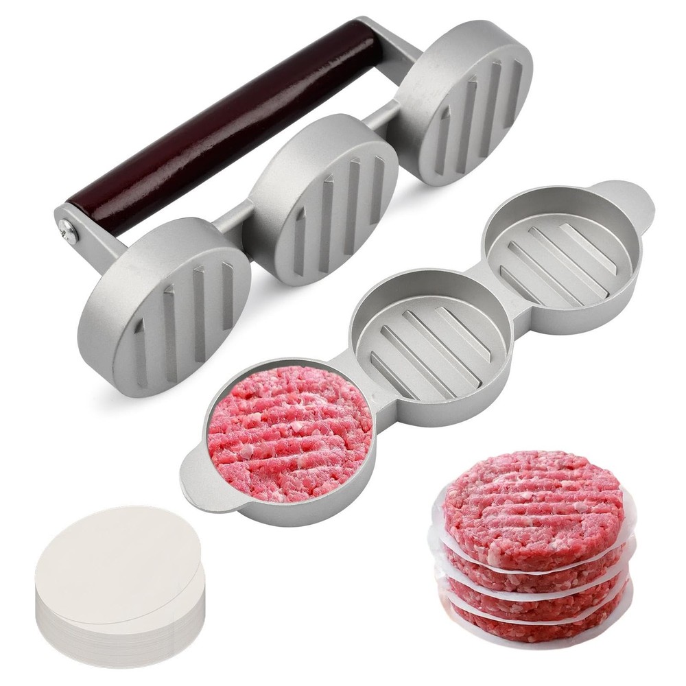 Mini Burger Press Three 2.56 Inch Molds Patty Maker 100 Papers BBQ Tool