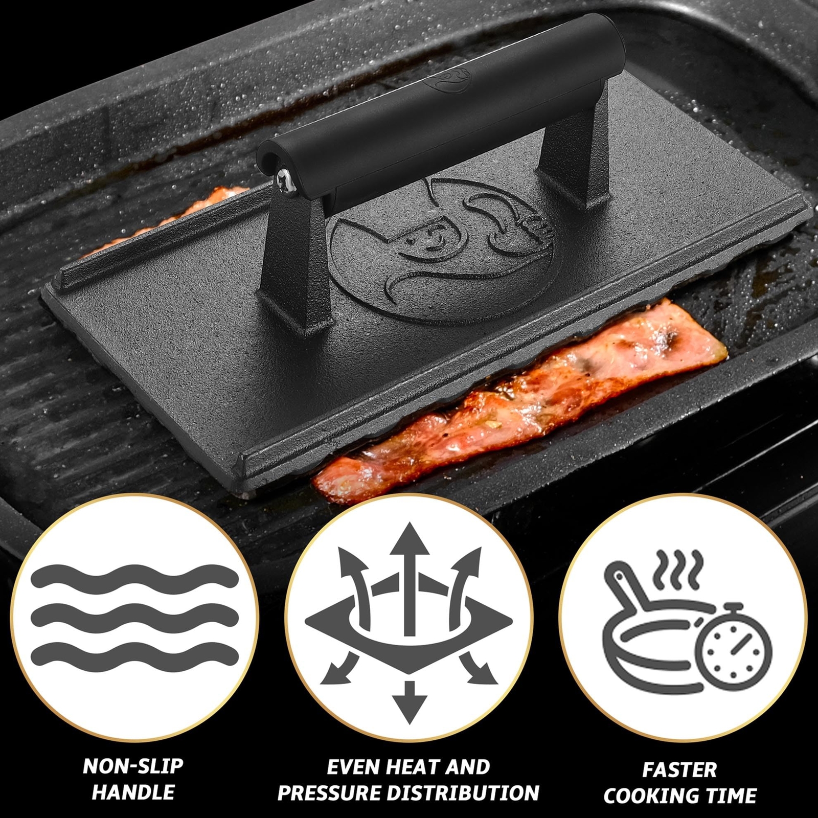 3lb Cast Iron Grill Press Heavy Duty Smash Burger Press for Griddle Heat Resi... gallery