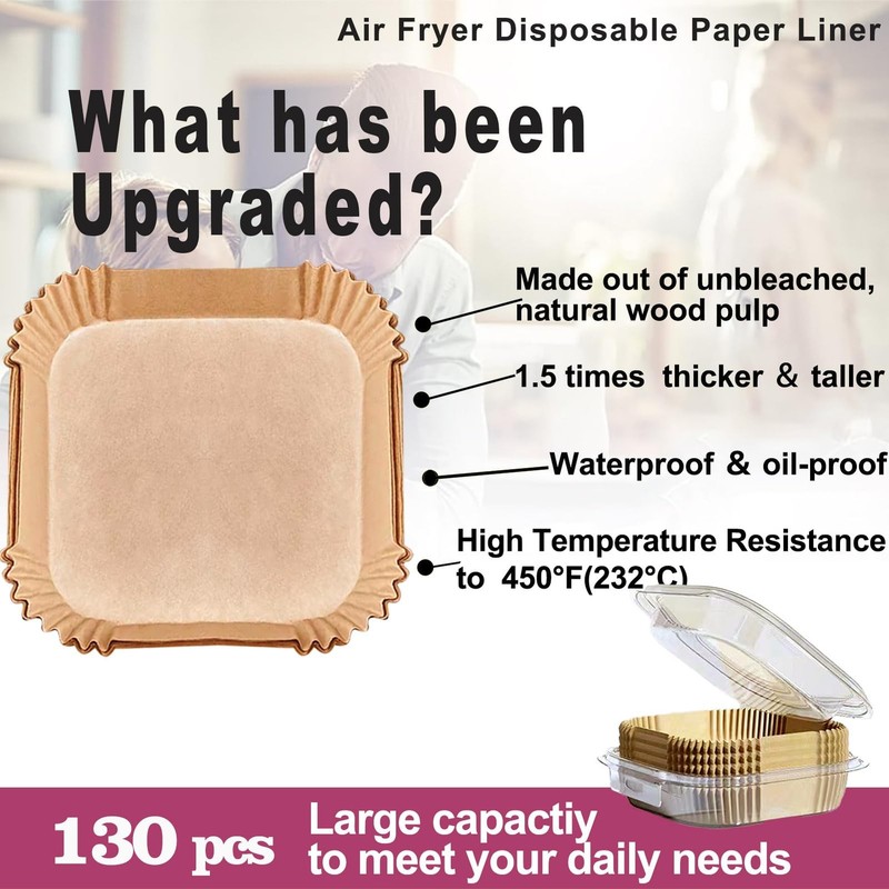Air Fryer Liners for Pink Fryer, Paper 8" Square 130pcs, Natural gallery