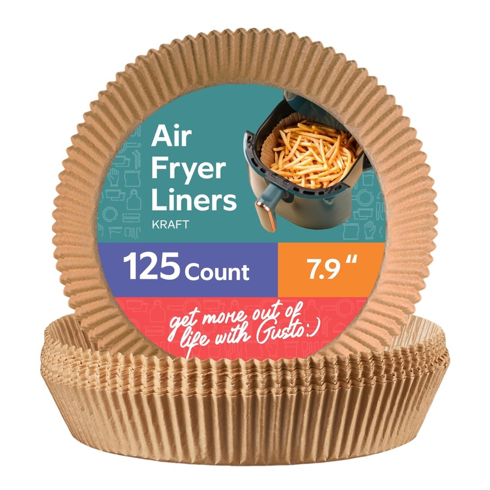 GUSTO [7.9 Inch - 125 Count] Round Air Fryer Liners 7.9 inch, Kraft