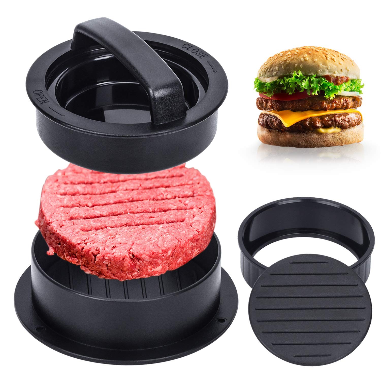 3 in 1 Non Stick Hamburger Press Patty Maker With 100Pcs Hamburger Patty Paper gallery