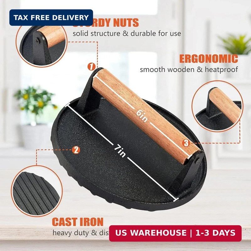 12In Cheese Melting Dome & 7In Cast Iron Grill Press, HaSteeL Stainless Steel Ba gallery