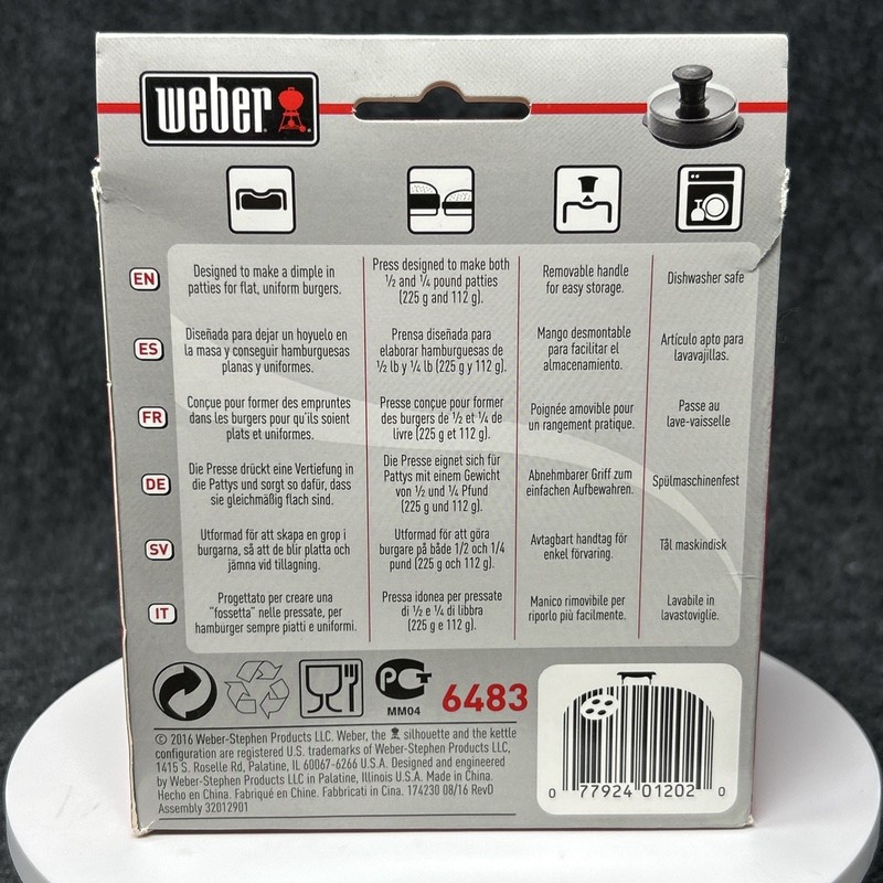 Weber Original Burger Press 6483 Boxed Black Handle 1/4 & 1/2 lb Patty Maker New gallery