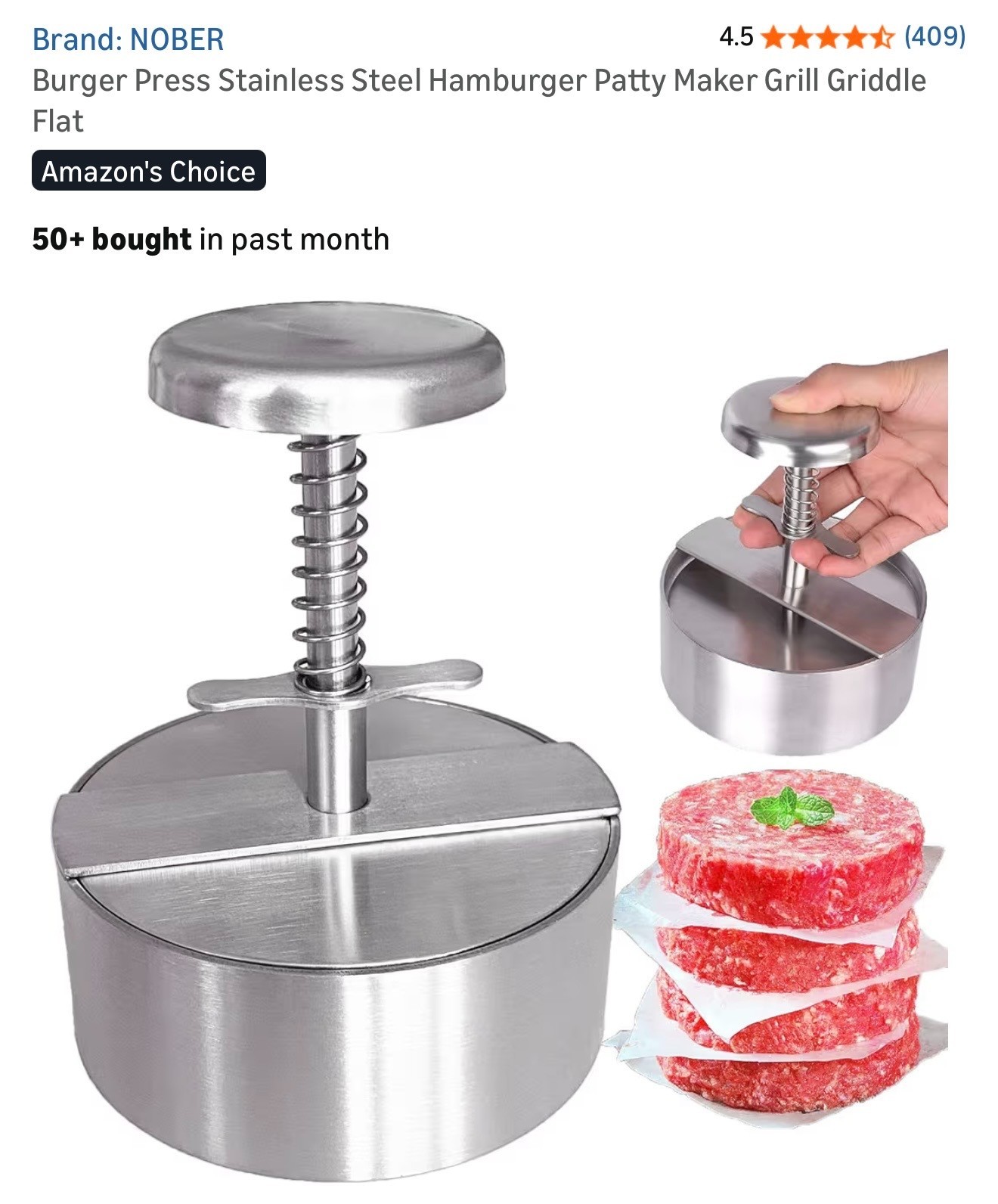 NOBER Stainless Steel Adjustable Hamburger Press & Patty Maker gallery