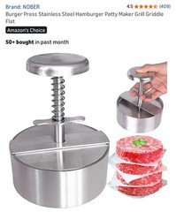 NOBER Stainless Steel Adjustable Hamburger Press & Patty Maker