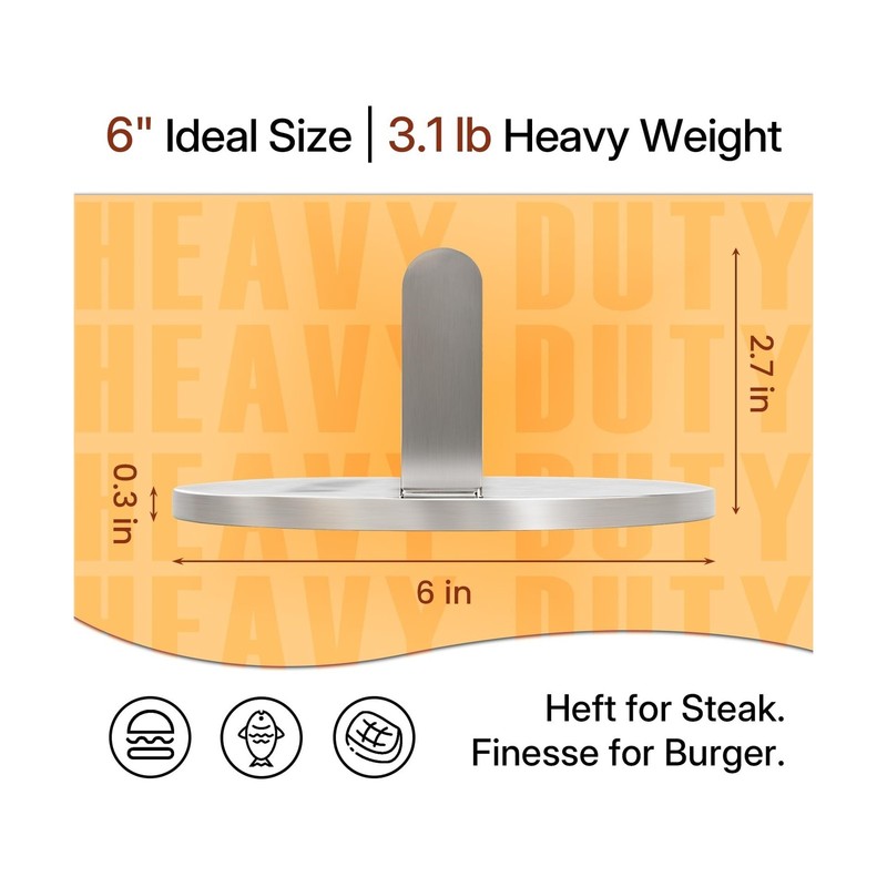 Smash Burger Press, 6 Inch Heavy Duty Burger Smasher Tool, 3.1lb Non-Stick Sm... gallery