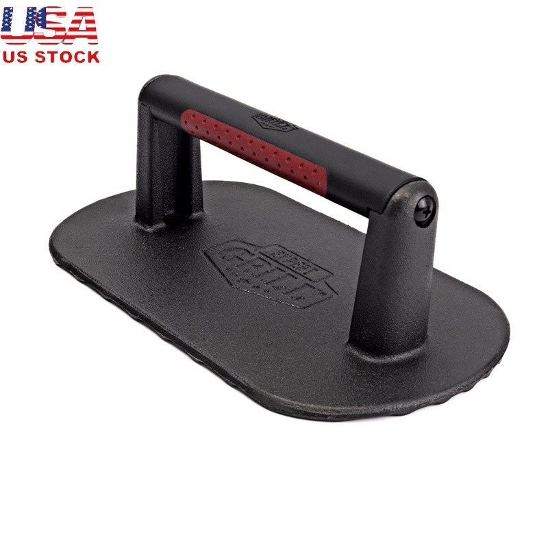 Cast Iron Griddle Press Heavy Duty BBQ Grill Weight Seared Lines Grease Remover gallery
