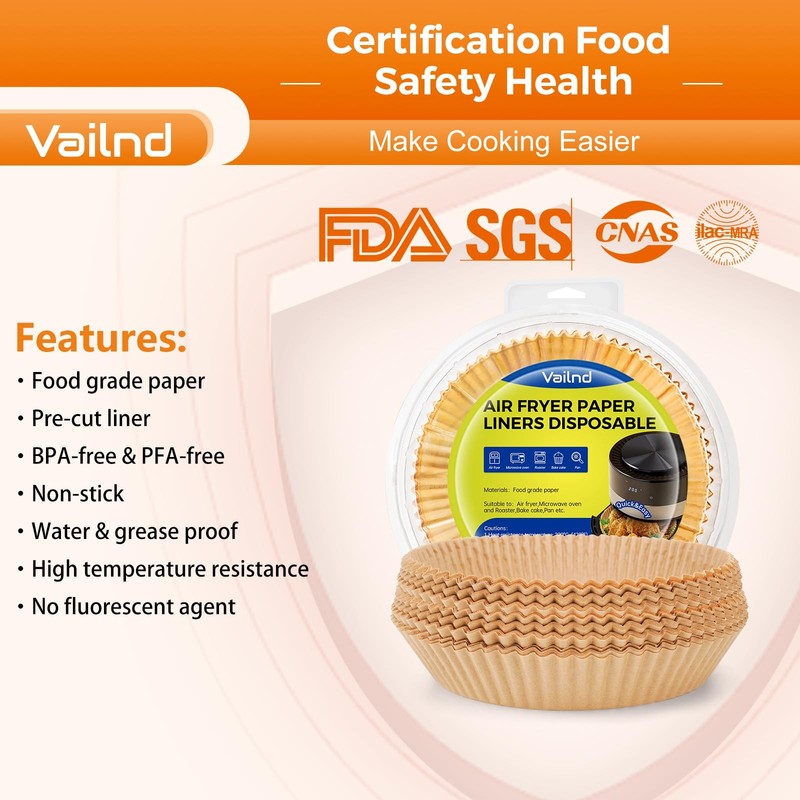 Air Fryer Liners for Najia, 50 PCS Paper 6.3inch Round, Natural gallery