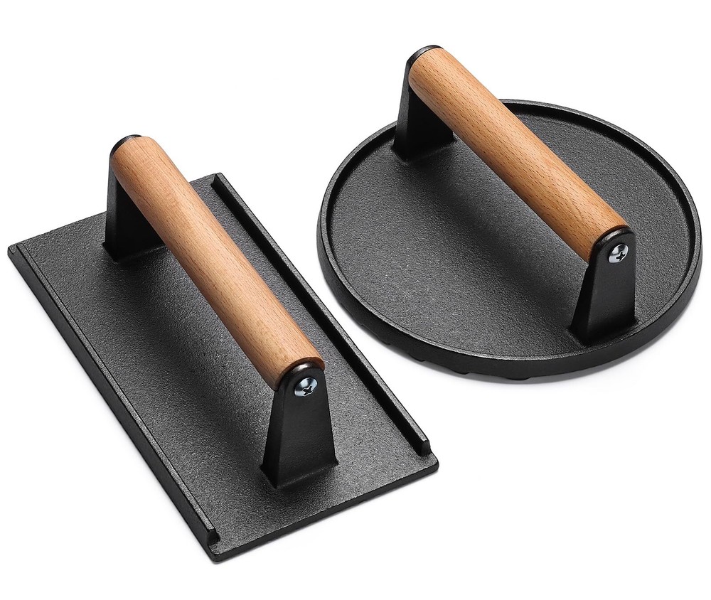 EWFEN Burger Press 7" Round & 8.2"X4.3" Rectangle Heavy-Duty Cast Iron Smash ...
