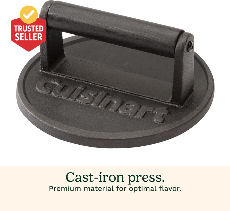 6.5" Cast Iron Smashed Burger Press, round Flat Edge Grill Press for Crispy Smas gallery