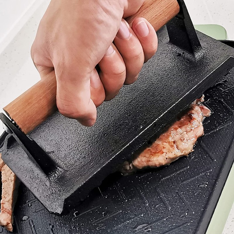 Cast Iron Steak Press Bacon Weight BBQ Hamburger Grills Meat Presser Skillet gallery