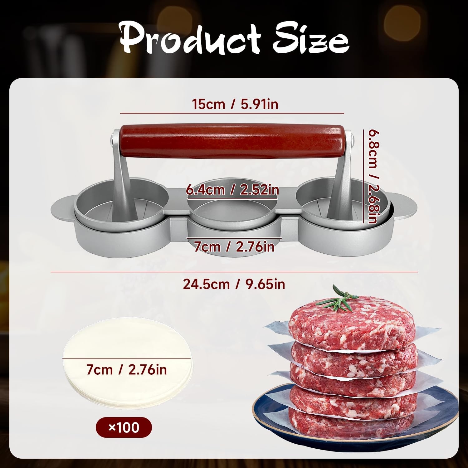 Burger Press Patty Maker Set W/ 100 Non-Stick Papers 3x2.5 Inch Mold Making gallery