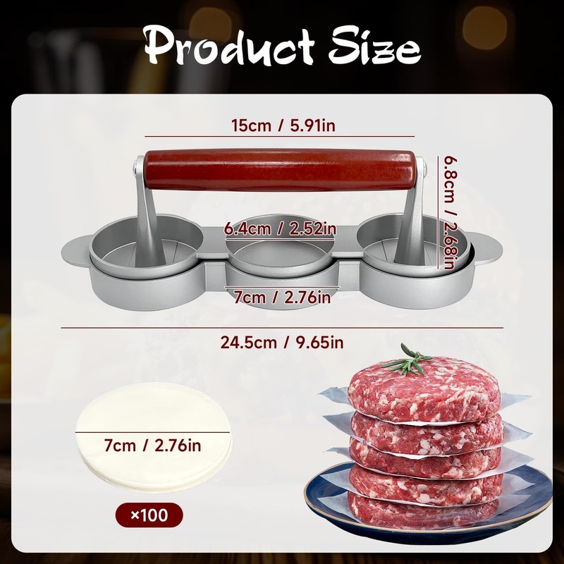 Burger Press Patty Maker Set W/ 100 Non-Stick Papers 3x2.5 Inch Mold Making gallery