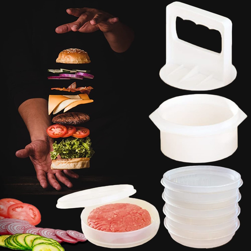 Hamburger Press Patty Maker Freezer 4 Containers with