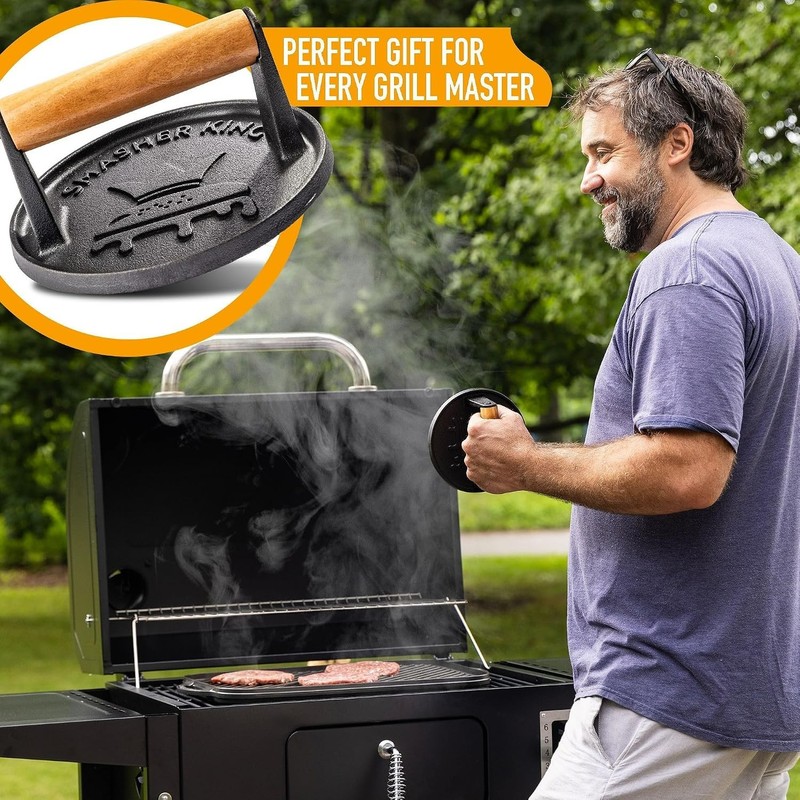 Quality Cast Iron Smash Burger Press Kit - Heavyweight Smasher with Paper Sheets gallery