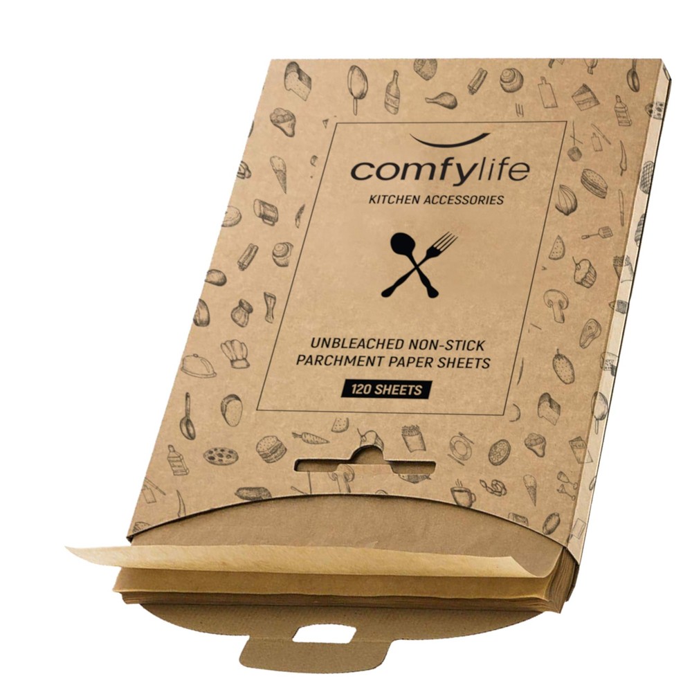 Comfylife 120 x Parchment Paper Sheets - No Curl, 120 sheets 12x16 in, Brown