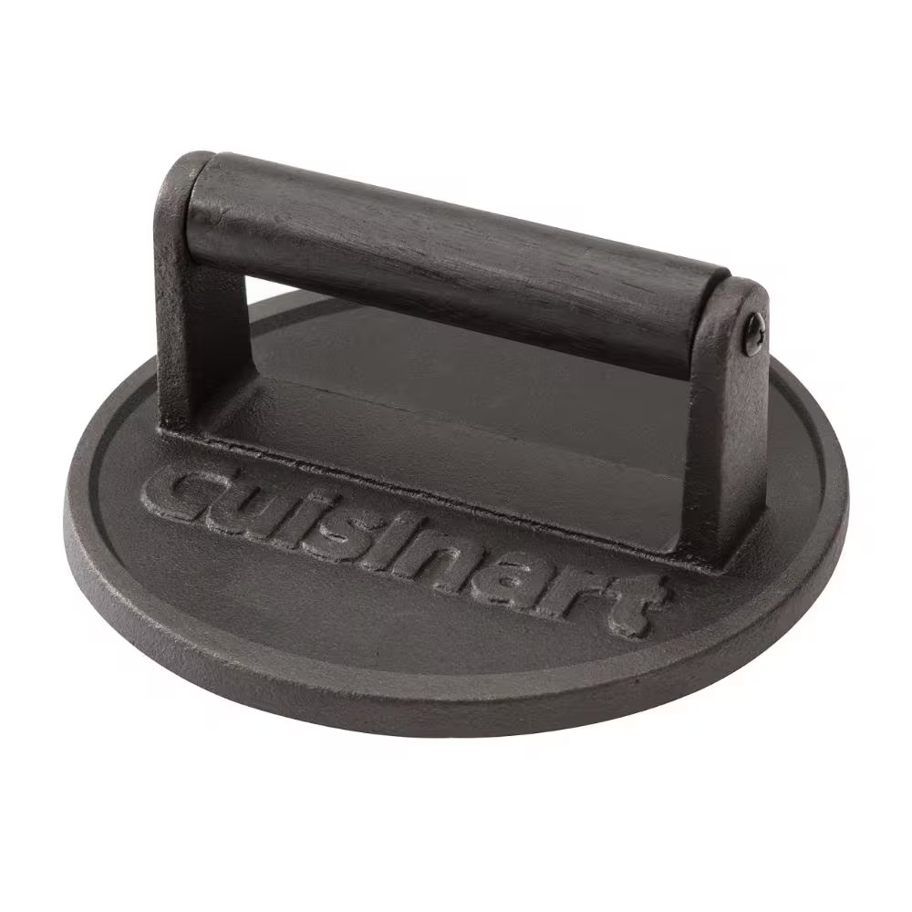 6.5 in Cast Iron Smashed Burger Press, round Flat Edge Grill Press for Burgers,