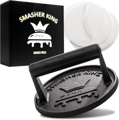 SMASHER KING™ – Premium Cast Iron Smash Burger Press Incl. 25 Pcs of Patty Paper