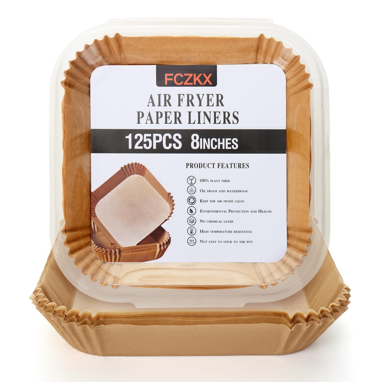 Air Fryer Paper Liners 125Pcs 8-inch Non stick and 8"Square, natural color gallery