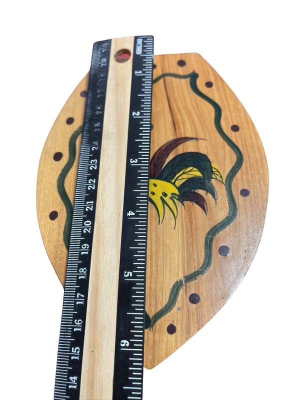 Vintage Wood Hamburger Press with Rooster Hand Painted in Japan gallery