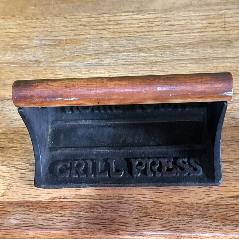 Vintage Cast Iron Home Town Grill Bacon Press With Wooden Handle - Pig & Flower gallery