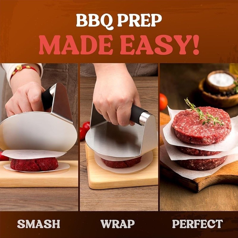 304 Stainless Steel Burger Press W/ Silicone Handle Searing & Cooking Meat New gallery