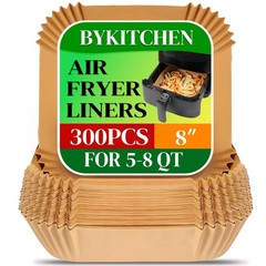 BYKITCHEN 300PCS Disposable Air Fryer Paper 8 inch for 5-8 QT-300PCS, Nature