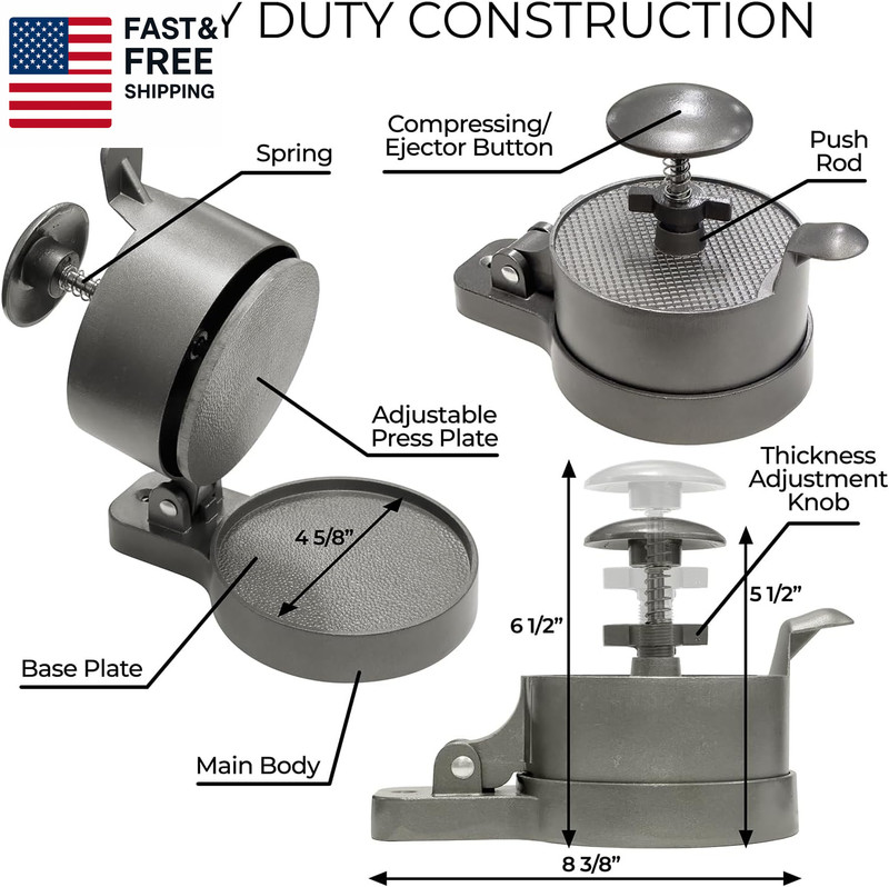 Burger Press Patty Maker – Adjustable Thickness (1/4 Lb to 3/4 Lb) with Ejector gallery