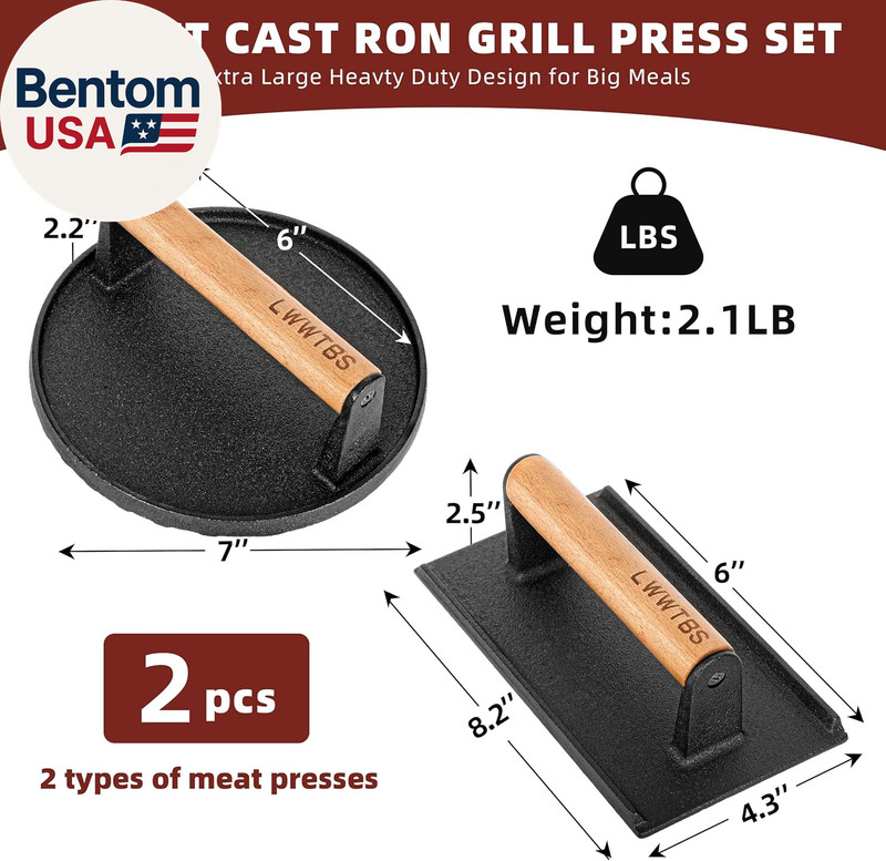 Burger Press Heavy-Duty Cast Iron Smashed Meat Steak Weight Grill Griddle Press gallery