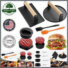 4-in-1 Stuffed Burger Mold with Nonstick Cast Iron Presses and Basting Brushes